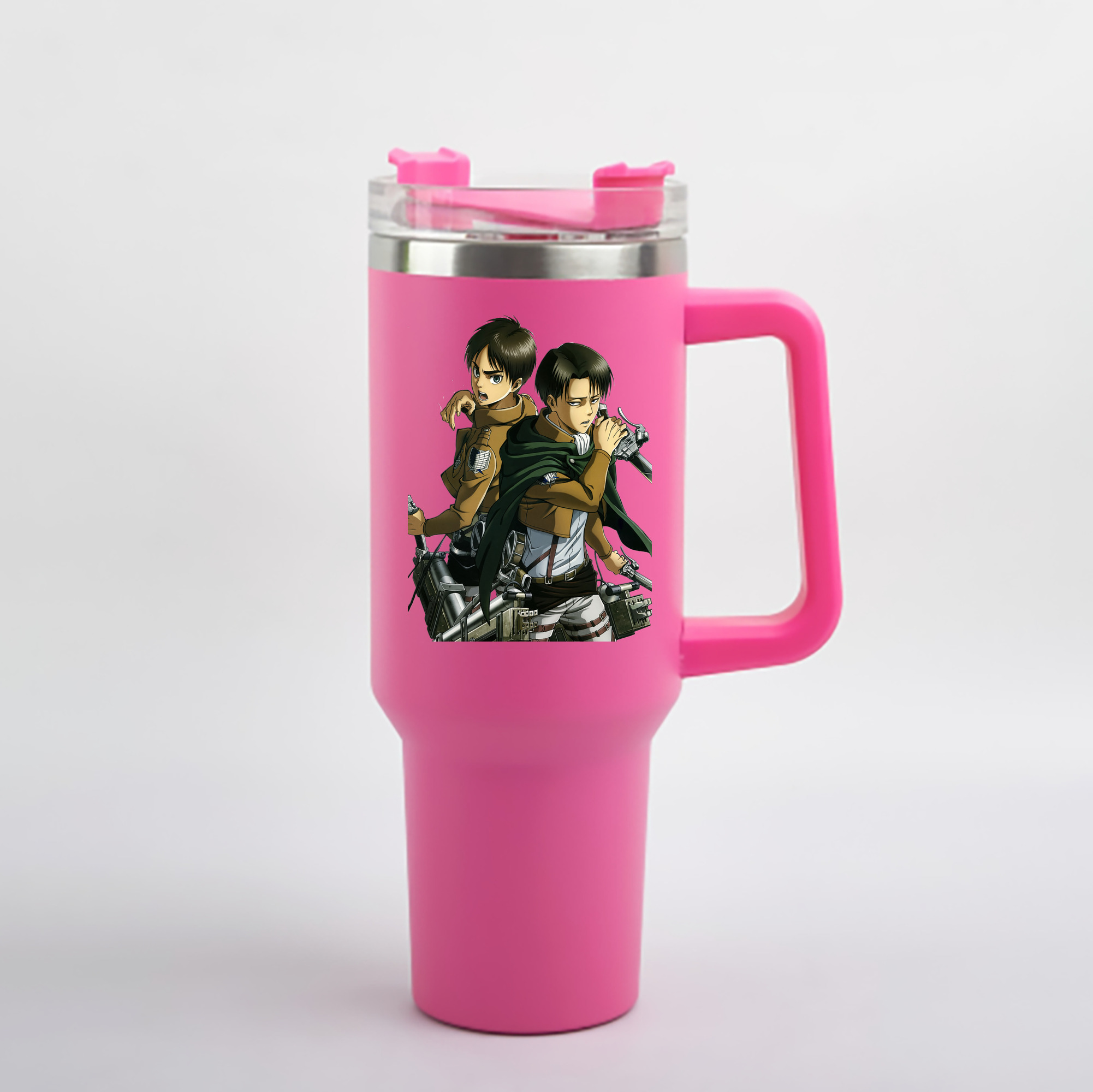 （画像用） 進撃の巨人 リヴァイ·アッカーマン Attack on Titan Levi Ackerman 1200mL車用タンブラー - クリスタルステッカー（プラスチックストロー付き）